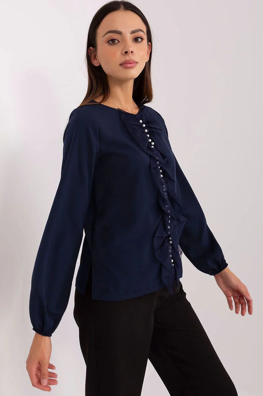 Women Blouse – Stretchable – Long Sleeve - Navy -Guocali