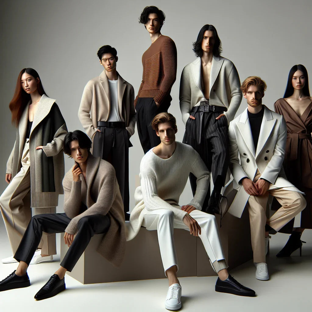 Group of fashion models wearing stylish neutral-toned best seller outfits for Guocali
