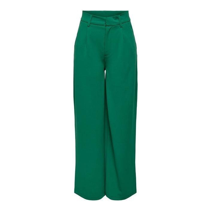 Wide-leg green women's pants, high waist, luxury designer style from GUOCALI Paris.