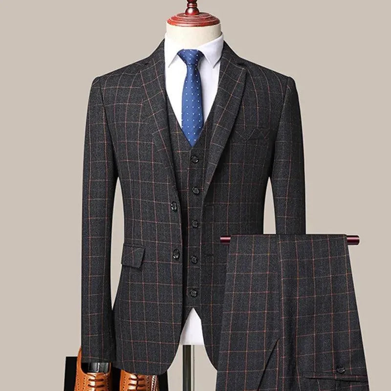 Professional Men’s Suit - Plaid Single-Breasted
