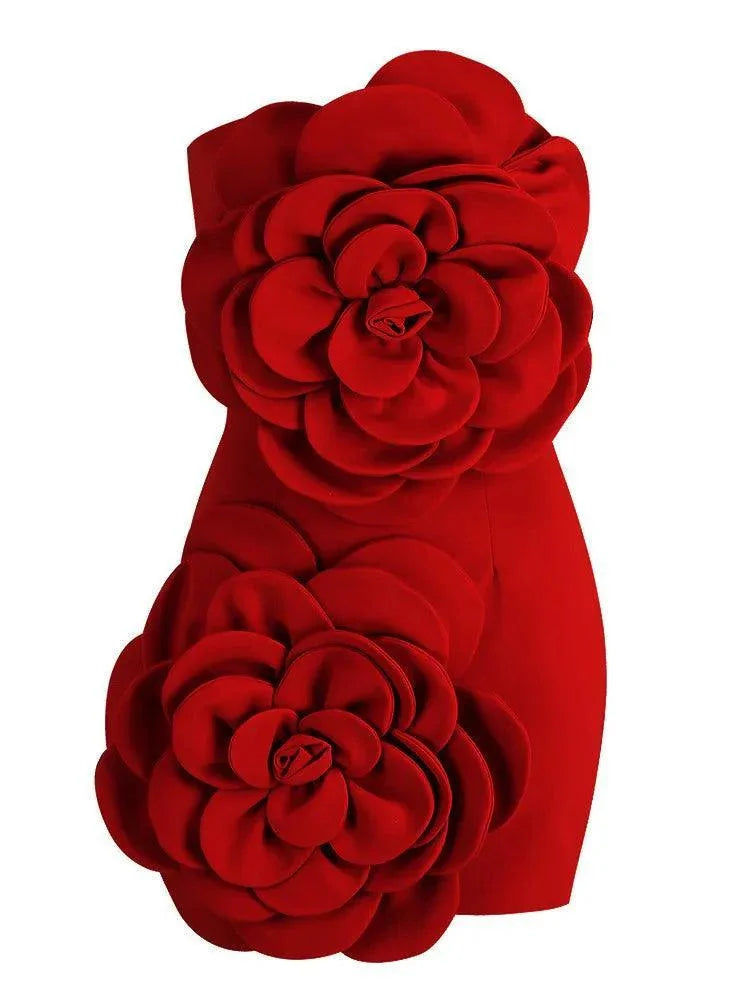 3D Floral Strapless Short Party Dress -Guocali