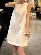 3D Flower Solid Sleeveless Party Dress -Guocali