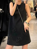 3D Flower Solid Sleeveless Party Dress -Guocali