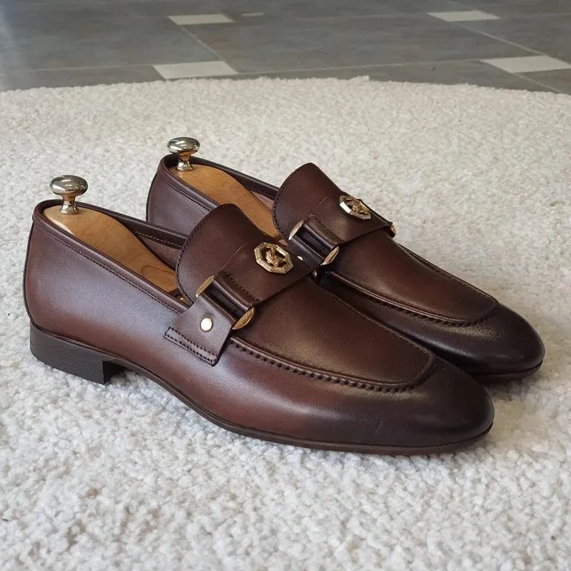 Men Horse Bit Dress Loafers - Slip-On Formal Dress Shoes