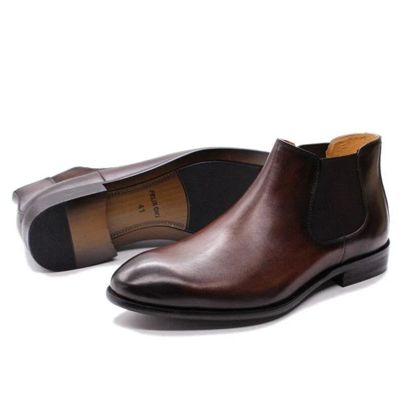 Men's Boots - Block Ankle Boots - Leather