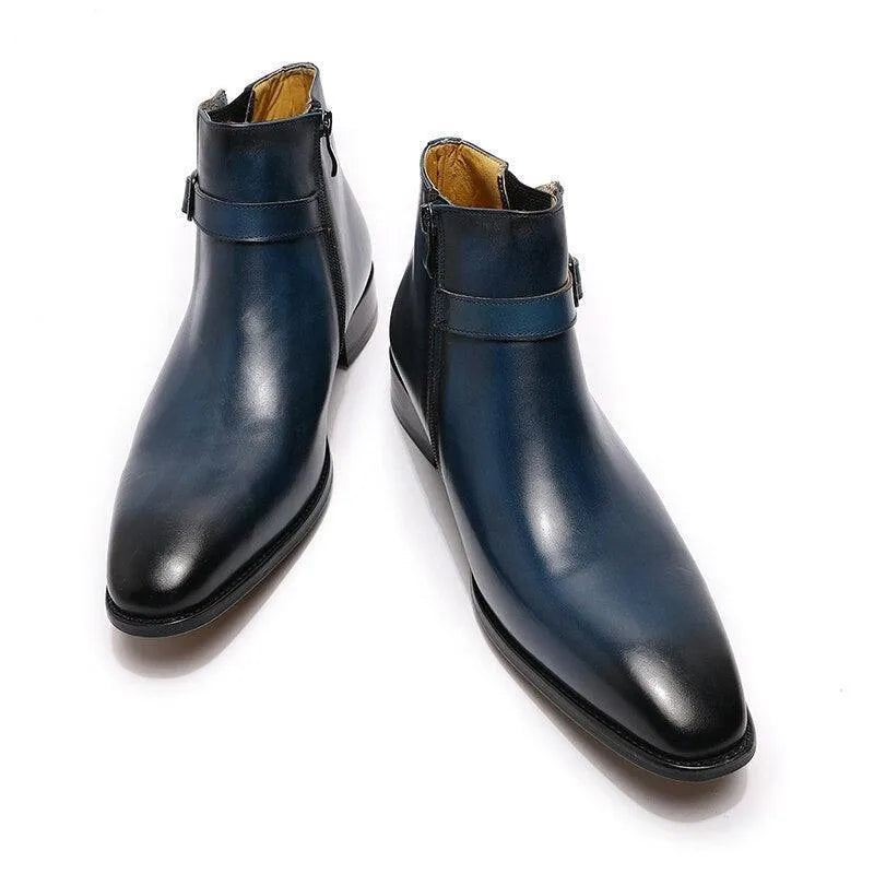 Men's Boots - Block Ankle Boots - Leather