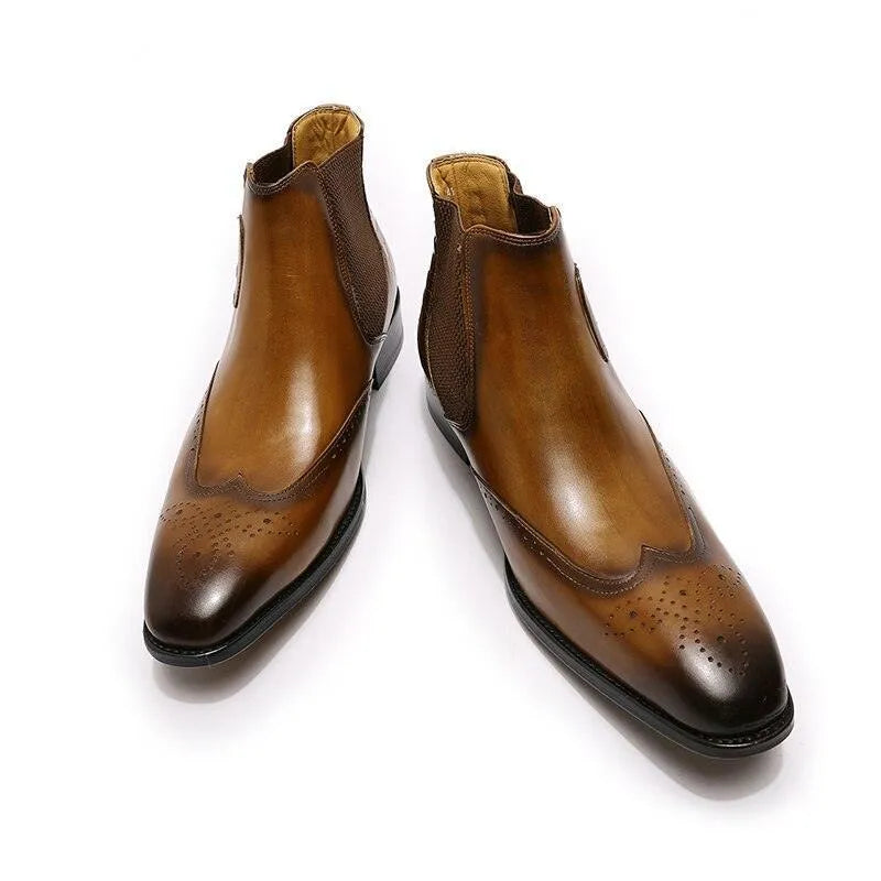 Men's Boots - Block Ankle Boots - Leather