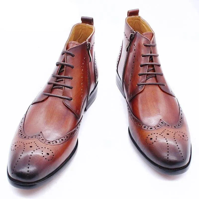 Men's Boots - Block Ankle Boots - Leather