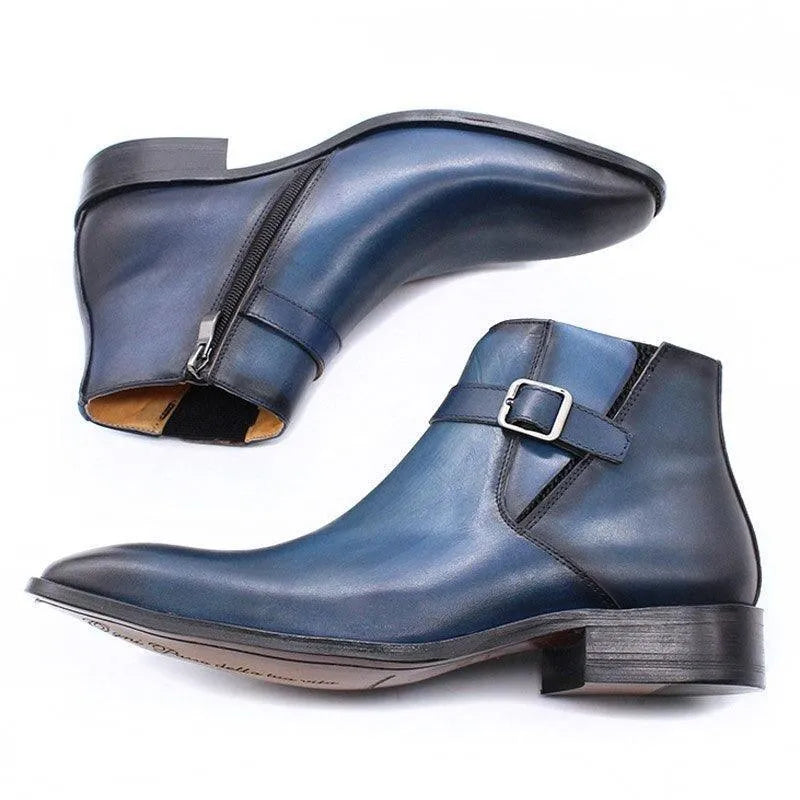 Men's Boots - Block Ankle Boots - Leather