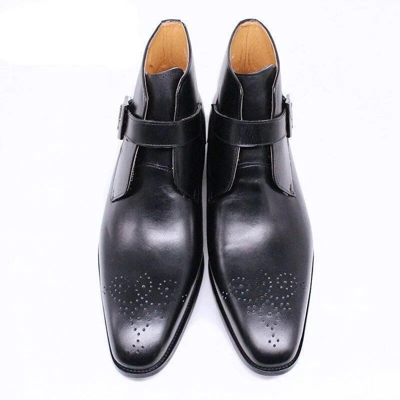 Men's Boots - Block Ankle Boots - Leather