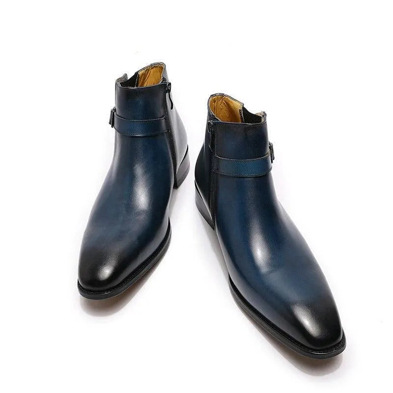 Men's Boots - Block Ankle Boots - Leather