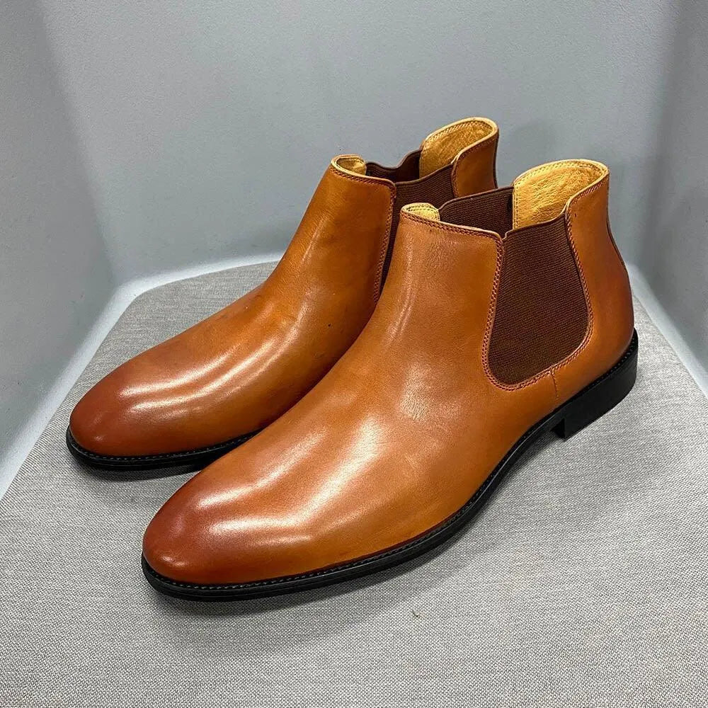 Men's Boots - Block Ankle Boots - Leather