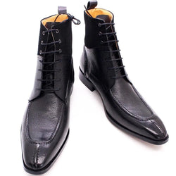 Men's Boots - Block Ankle Boots - Leather - Guocali