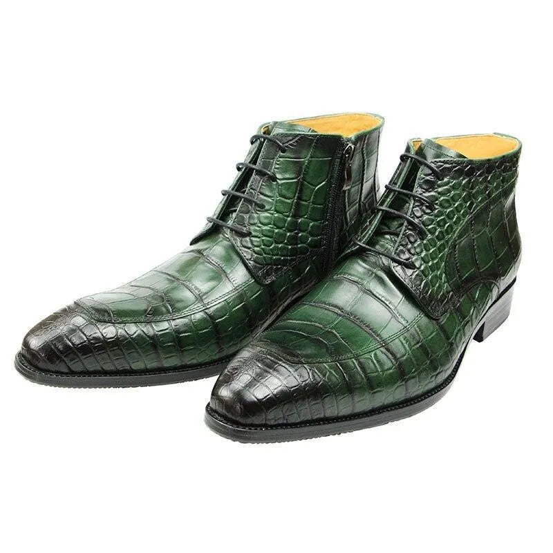 Men's Boots - Winter Block Ankle Boots - Leather