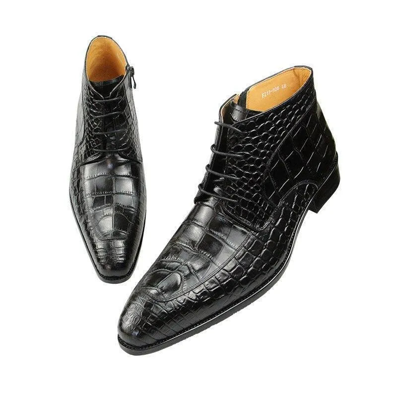 Men's Boots - Winter Block Ankle Boots - Leather