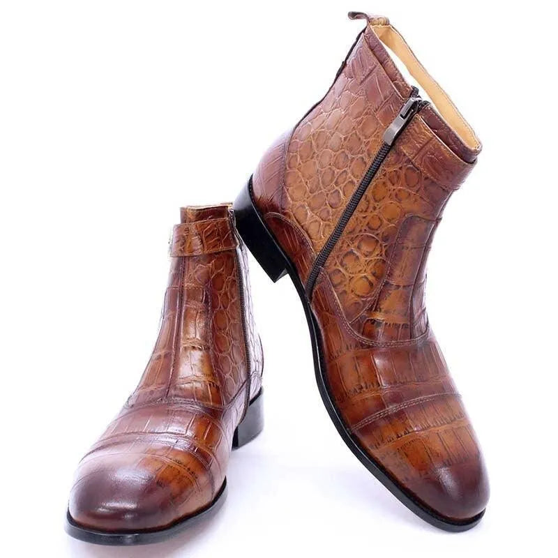 Men's Boots - Winter Block Ankle Boots - Leather