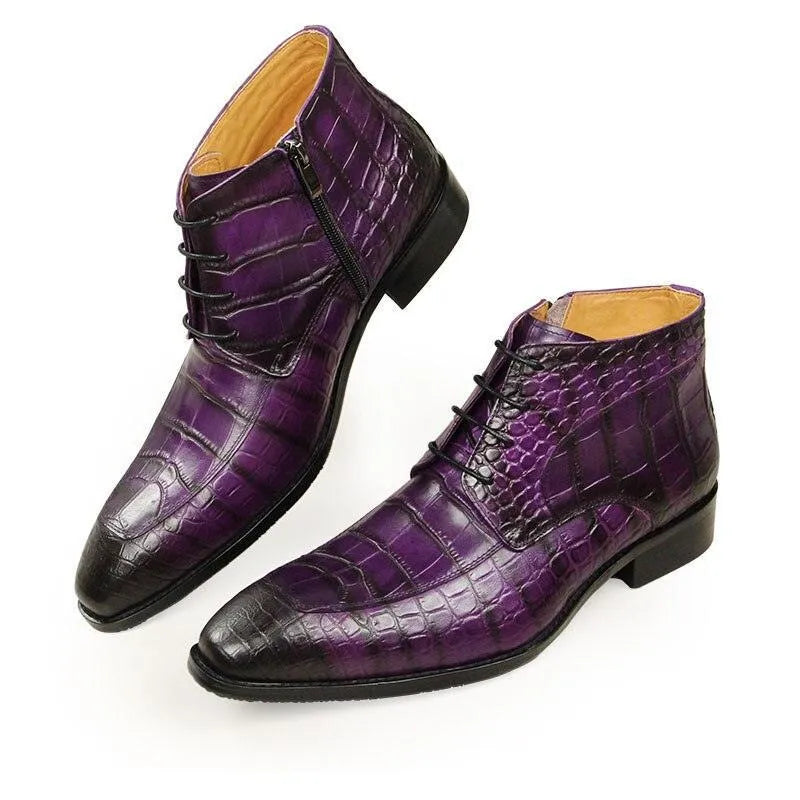Men's Boots - Winter Block Ankle Boots - Leather