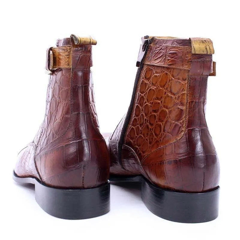 Men's Boots - Winter Block Ankle Boots - Leather