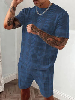 Men’s Plaid T-Shirt and Shorts Set - Guocali