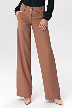 Professional Women Wide-Leg Pants – High-Waist Solid Front - Guocali