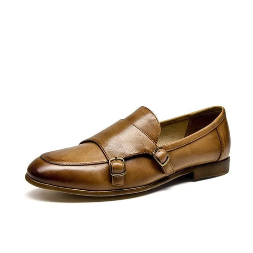 Women Apron Toe Dress Loafers - Buckles Straps Flat Shoes
