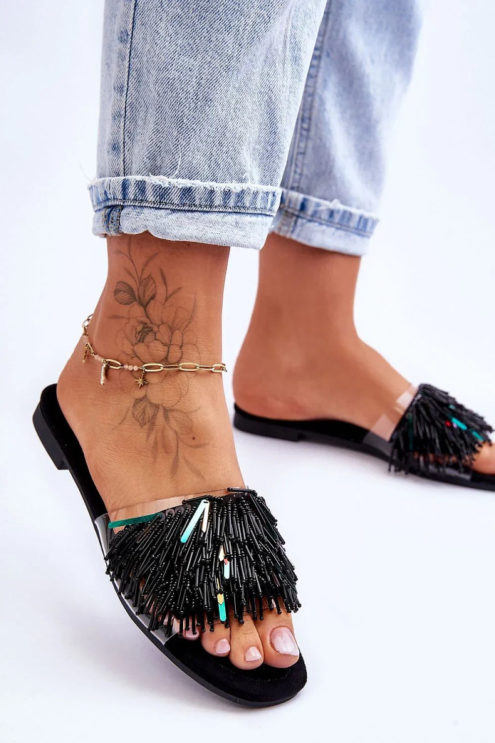 Women Beaded Resort Flip Flops