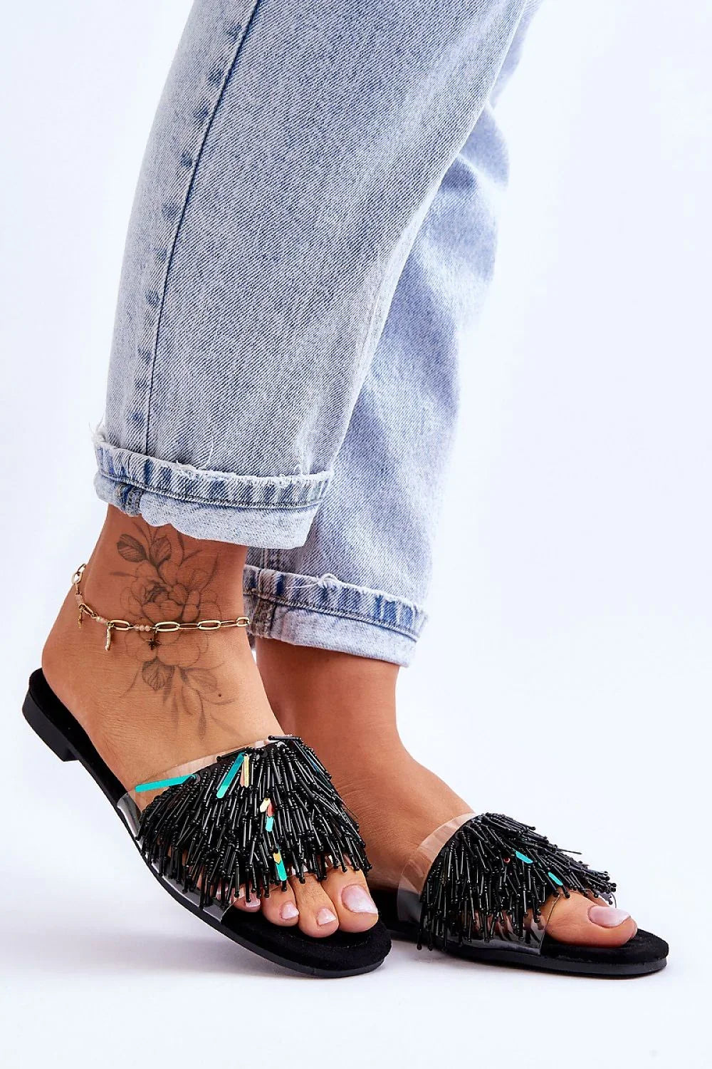 Women Beaded Resort Flip Flops