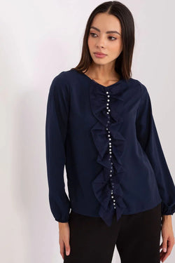 Women Blouse – Stretchable – Long Sleeve - Navy - Guocali