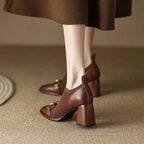 Women Boots - Block Ankle Boots - Pu Leather