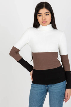 Women Colorblock Ribbed Turtleneck Sweater - Guocali