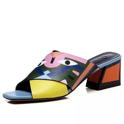 Women Graffiti Print Block Heel Sandals - Guocali