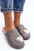 Women Heart Print Winter Slippers