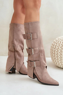 Women Heel Boots - Mid Block Shoes - Guocali