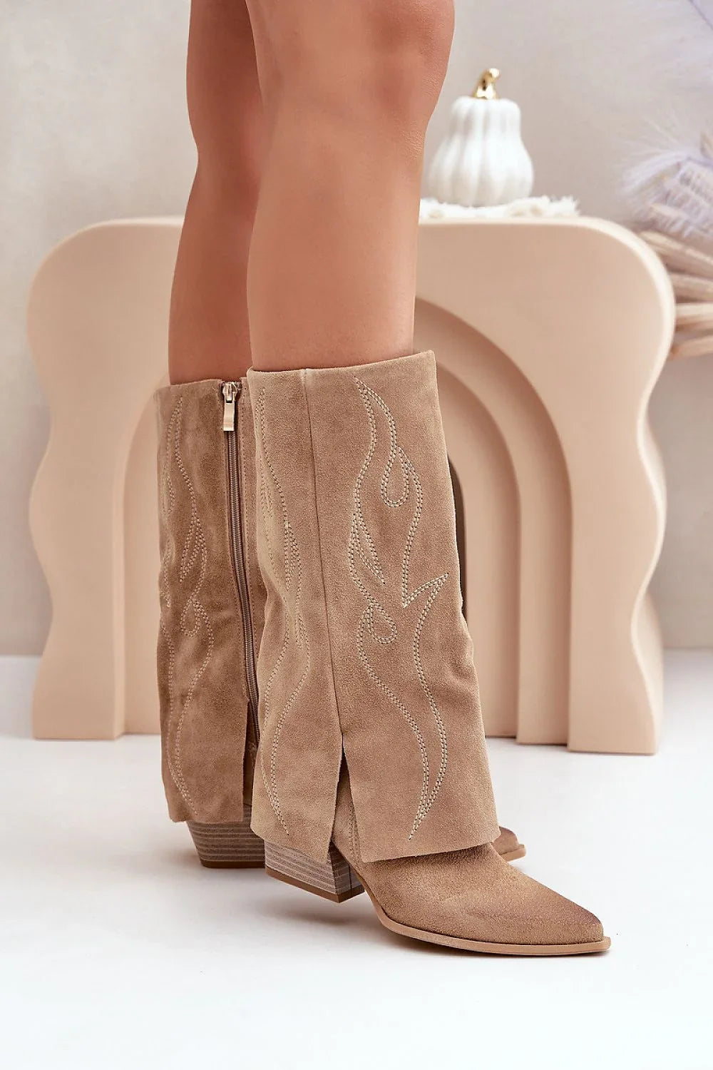 Women Heel Boots - Mid Block Shoes