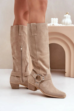 Women Heel Boots - Mid Block Shoes - Guocali