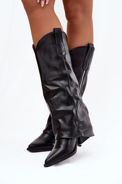 Women Heel Boots - Mid Chunky Shoes - Guocali