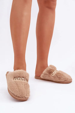 Women Letter Print Fur Slippers - Guocali