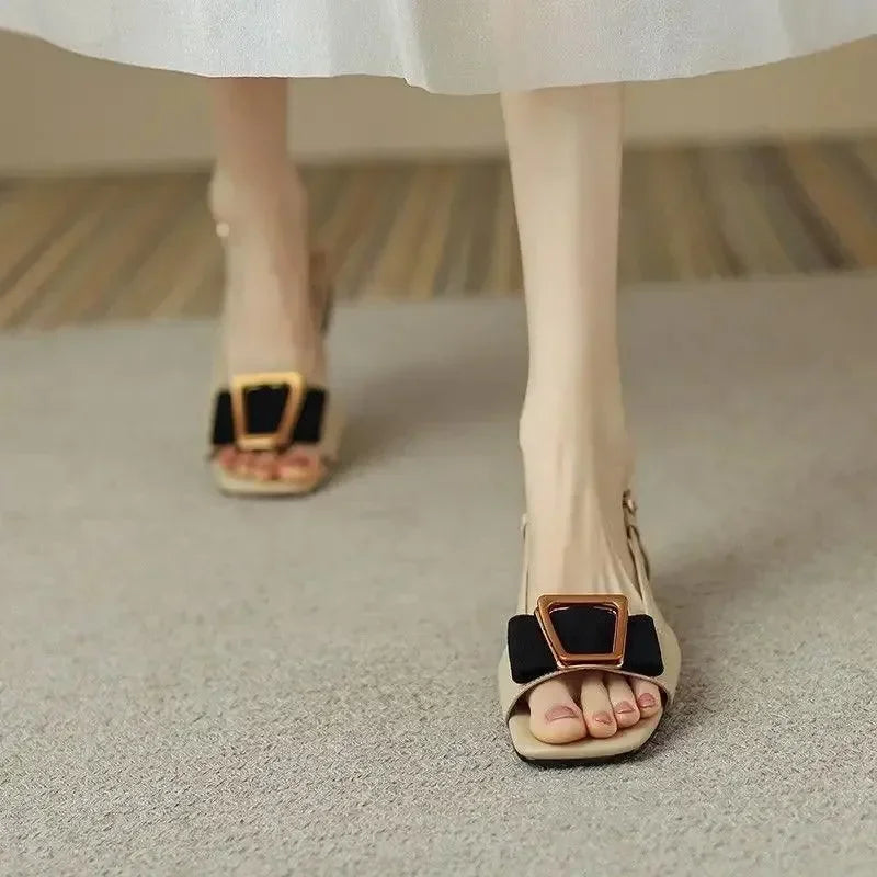 Women Low Heel Strappy Square Toe Sandals