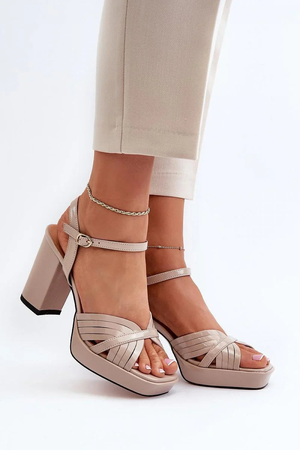 Women Platform Block Heel Ankle Strap Sandals