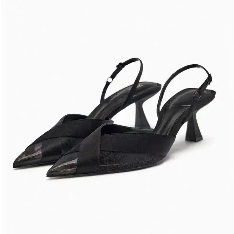 Women Pointed Toe Slingback Kitten Heel Sandals