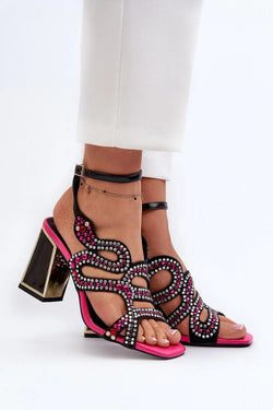 Women Rhinestone Block Heel Evening Sandals - Guocali