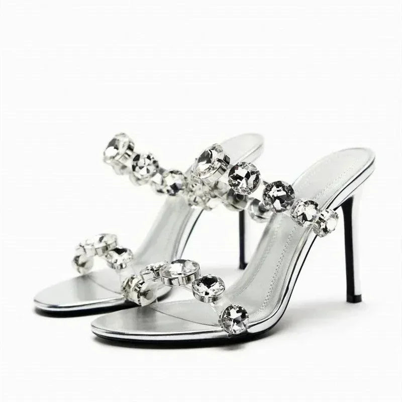 Women Rhinestone Peep Toe Stiletto Heels
