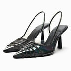 Women Rhinestone Pointed Block Heel Sandals