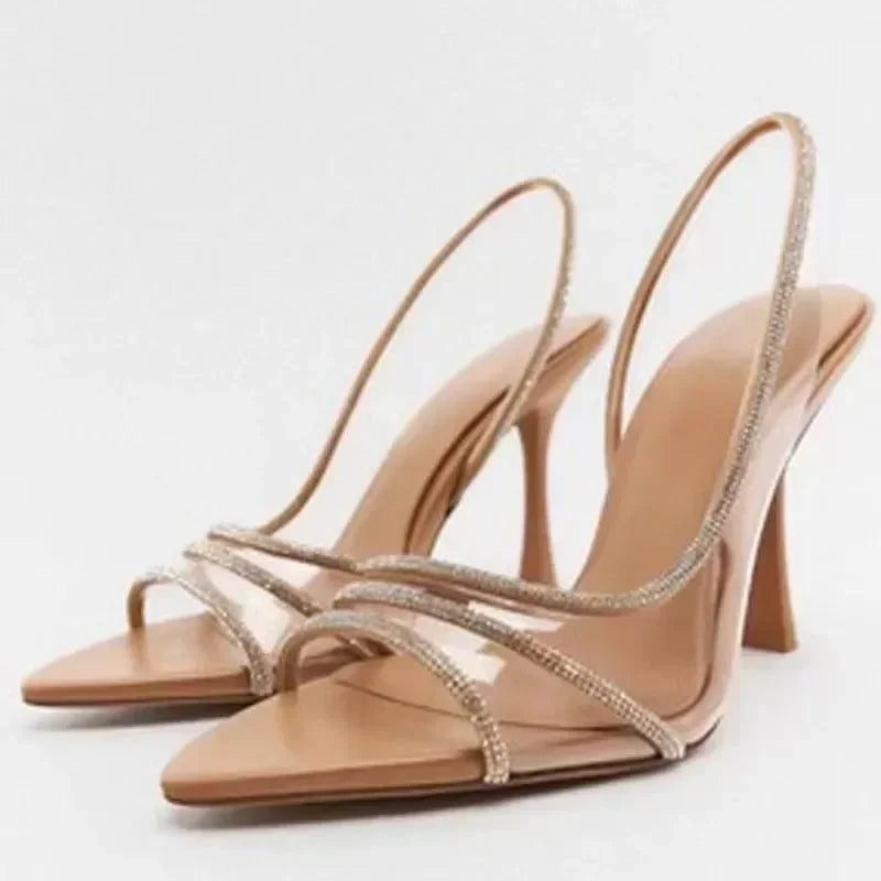 Women Rhinestone Slingback High Heel Sandals