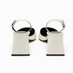 Women White Pointed Toe Ankle Strap Block Heel Shoes