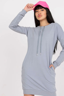 Women’s Grey Relaxed Above-Knee Long Sleeve Dress - Guocali