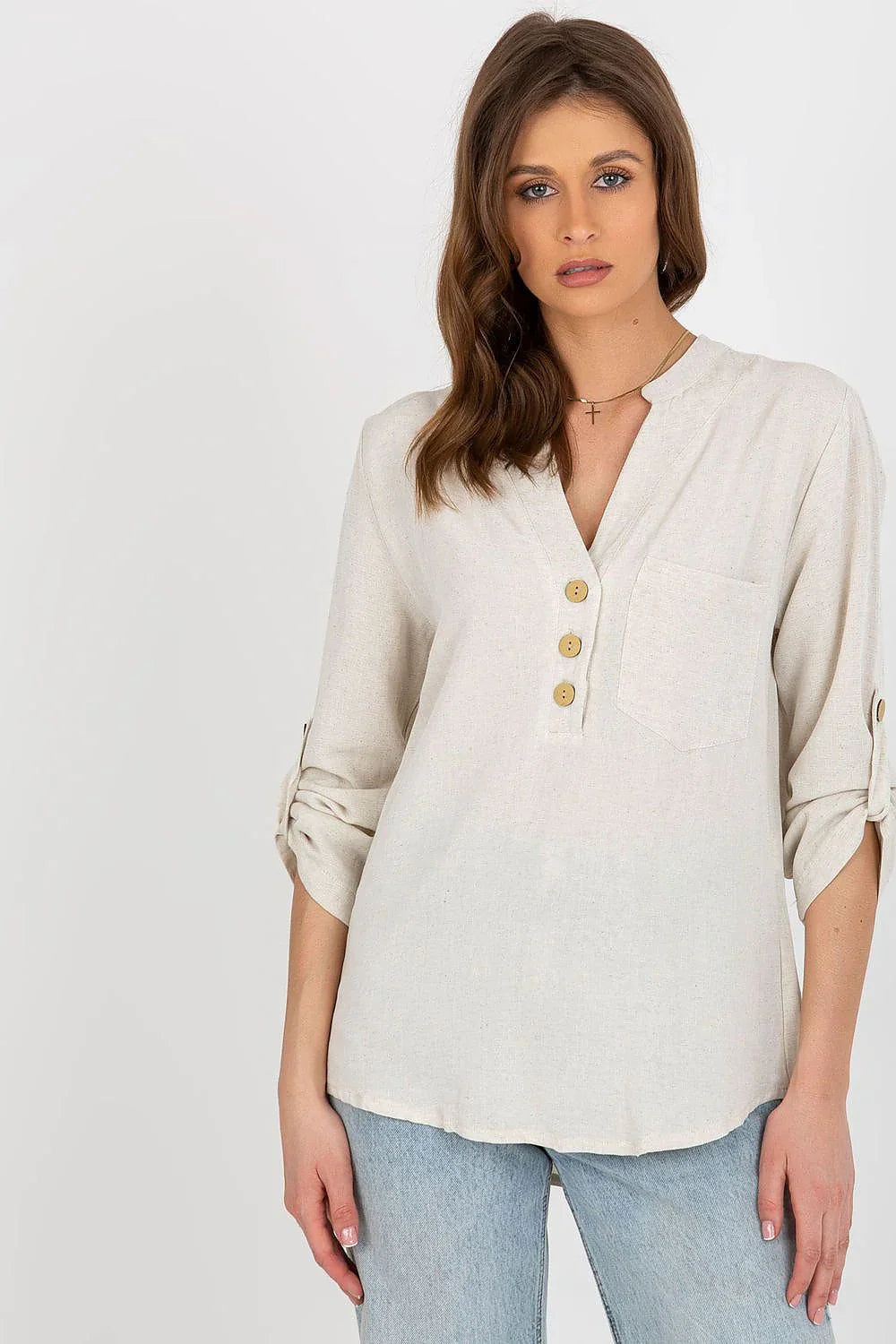 Women's Button-Down Blouse - Solid Hip Length - Guocali