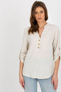 Women's Button-Down Blouse - Solid Hip Length - Guocali