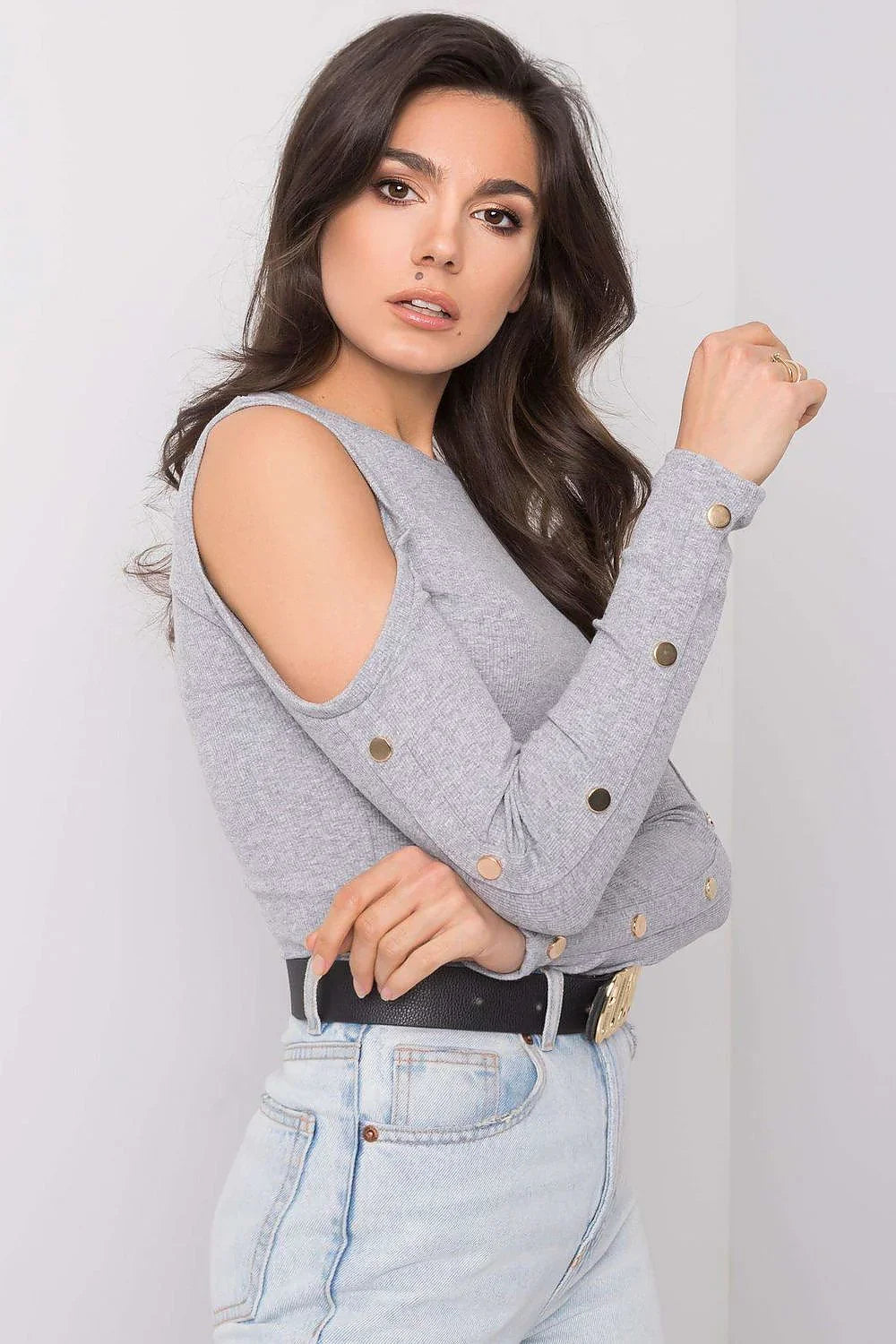 Women's Cold-Shoulder Blouse - Solid Waist Length