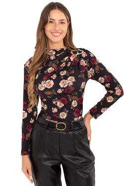 Women's Draped Blouse - Floral Waist Length - Guocali